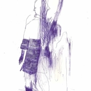 blaue Figur in Schraffur mit Mantel und einem Stiefel