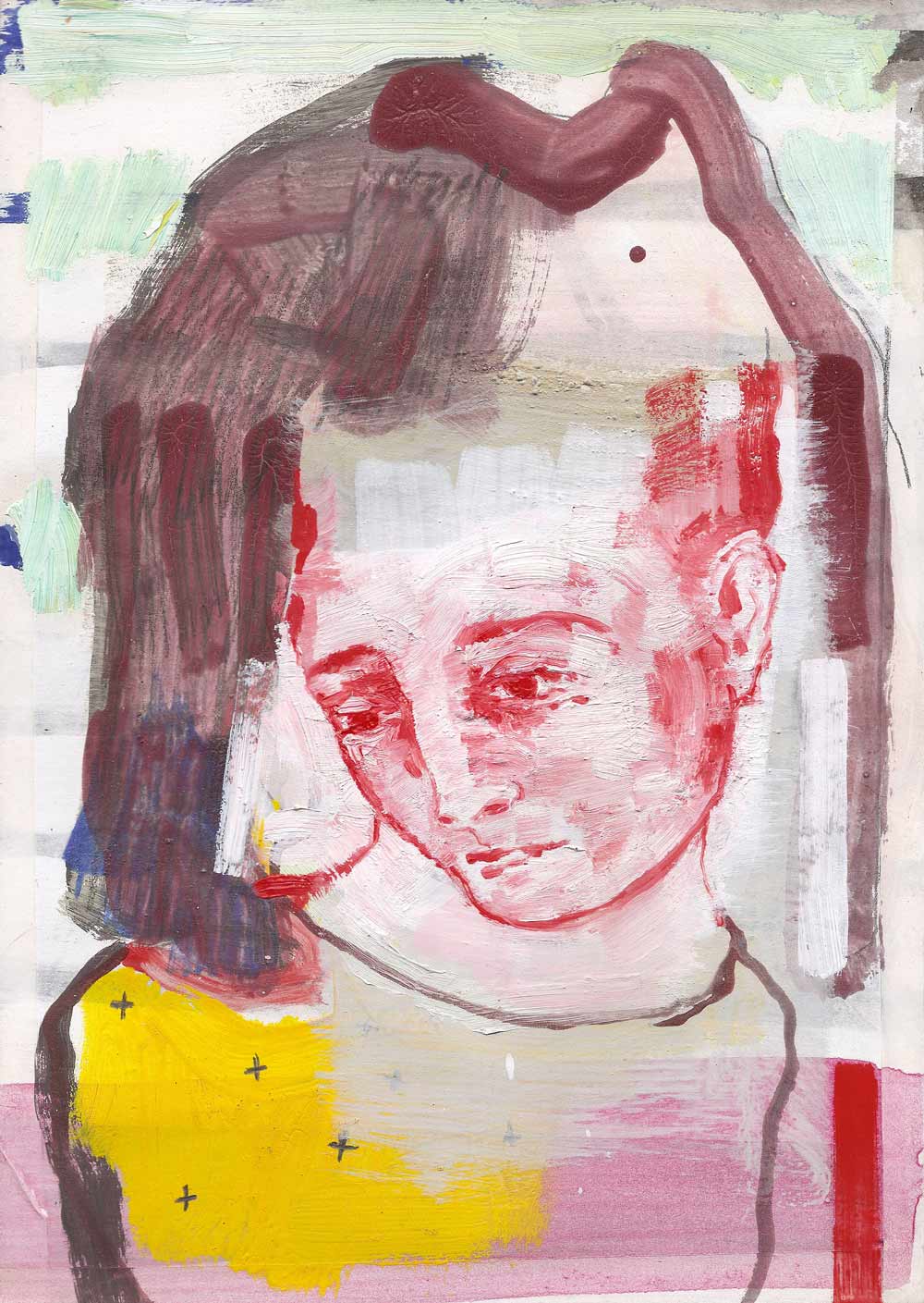 weibliches Portrait mit burgundfarbener Haube