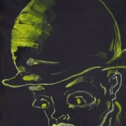 Portrait Mann mit Melone in gelb auf schwarzem Grund