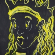 comichaftes Portrait einer Prinzessin in gelb auf schwarzem Grund
