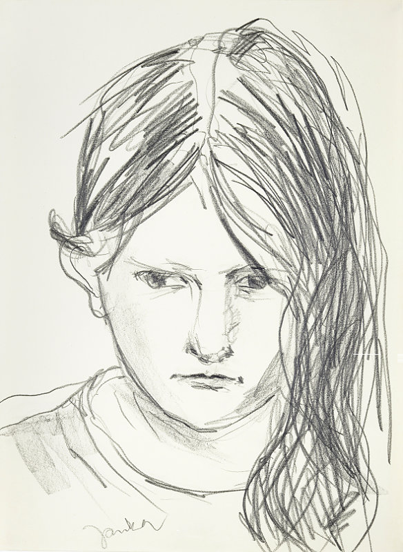 Bleistiftzeichnung Portrait Mädchen mit langem Haar