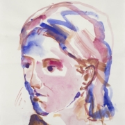 Portrait junge Frau rosa und blau