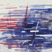 Landschaft, blaue und rote Linien