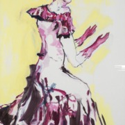 Frau mit violeten Handschuhen