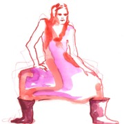Frau in breitbeiniger Pose