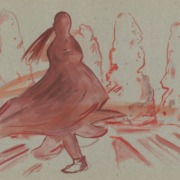 Frau tanzt in Landschaft